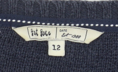 Fat Face Womens Blue Cotton Cable Knit Long Sleeve Jumper Size 12