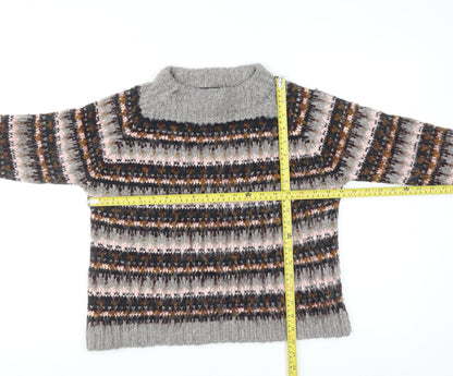 Marks and Spencer Women Grey Fair Isle Chunky Knit Jumper Size 10