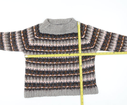 Marks and Spencer Women Grey Fair Isle Chunky Knit Jumper Size 10