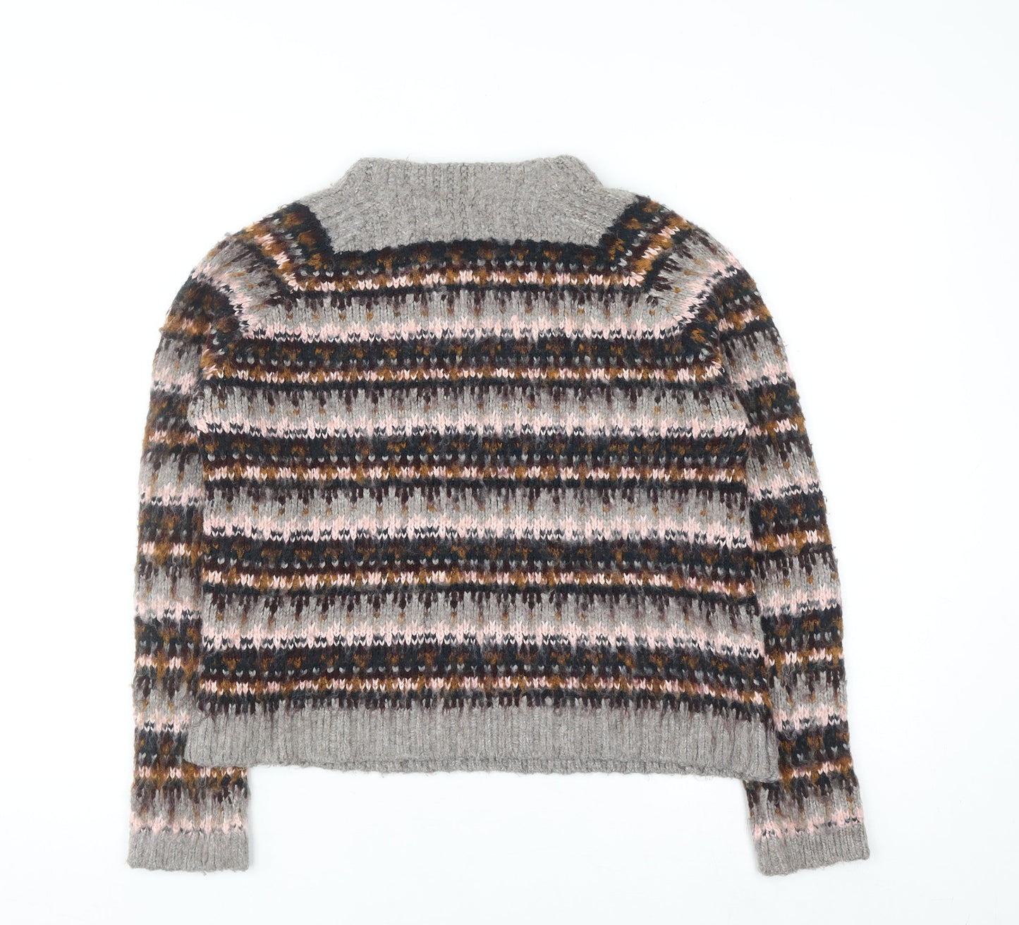 Marks and Spencer Women Grey Fair Isle Chunky Knit Jumper Size 10