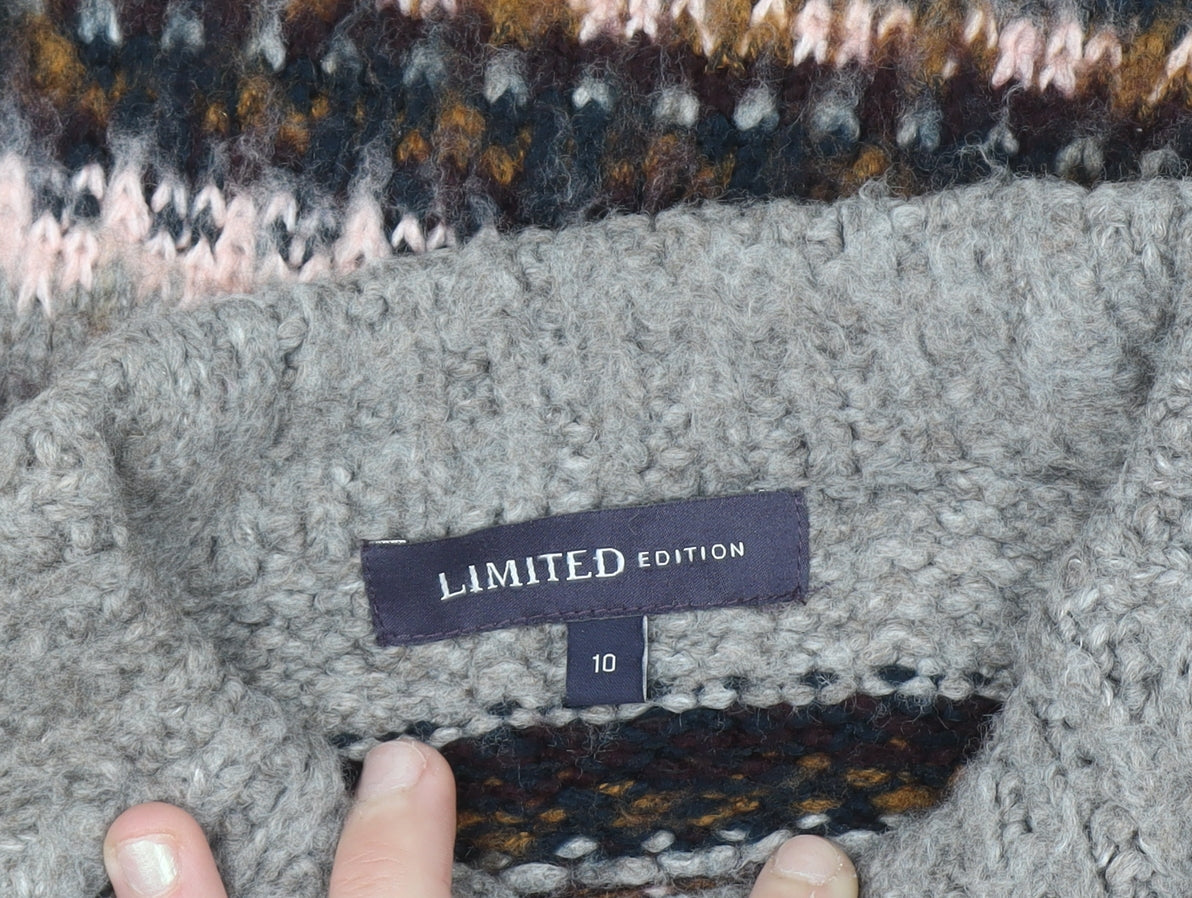 Marks and Spencer Women Grey Fair Isle Chunky Knit Jumper Size 10