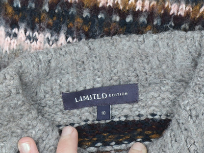Marks and Spencer Women Grey Fair Isle Chunky Knit Jumper Size 10
