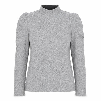 Feather & Bone London Women’s Silver Metallic Roll Neck Puff Sleeve Top L