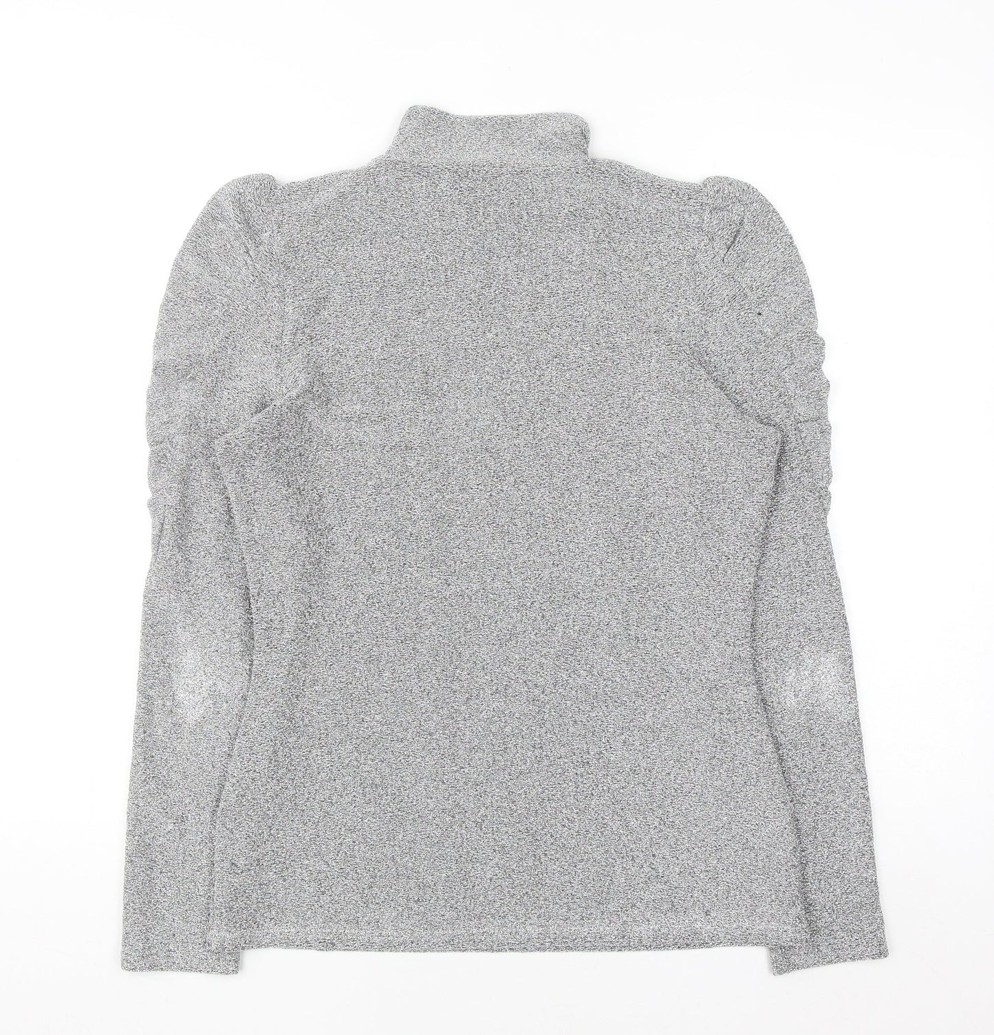 Feather & Bone London Women’s Silver Metallic Roll Neck Puff Sleeve Top L