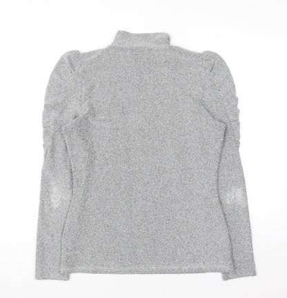 Feather & Bone London Women’s Silver Metallic Roll Neck Puff Sleeve Top L