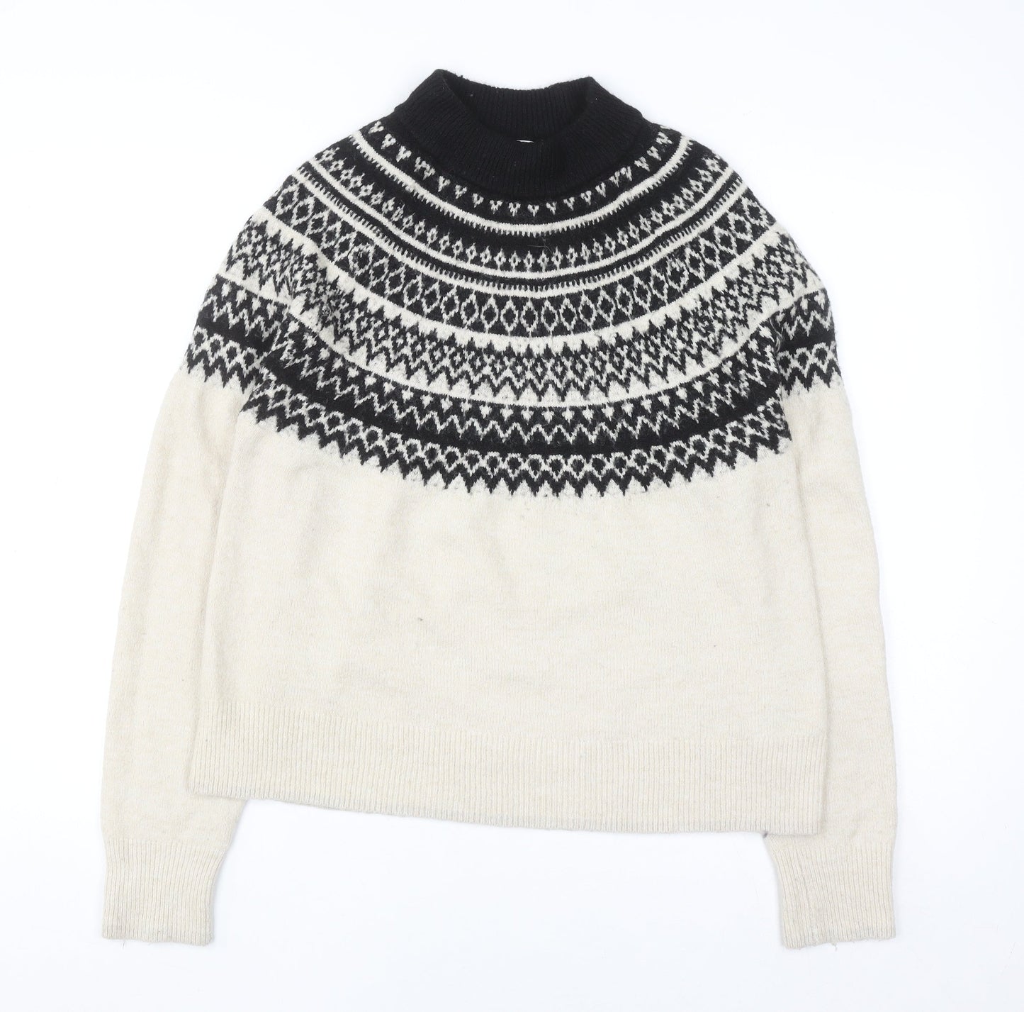 H&M Women Beige Fair Isle Roll Neck Jumper Size S