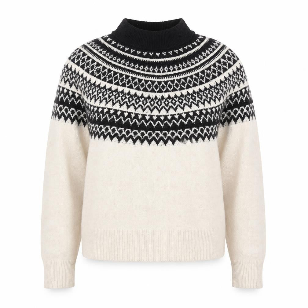 H&M Women Beige Fair Isle Roll Neck Jumper Size S