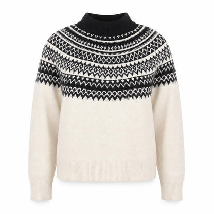 H&M Women Beige Fair Isle Roll Neck Jumper Size S