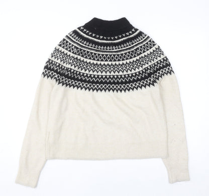 H&M Women Beige Fair Isle Roll Neck Jumper Size S