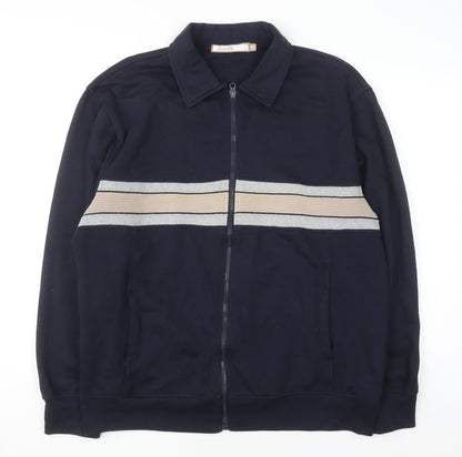 Cavallo Men's Blue Full Zip Collared Striped Sweatshirt XL