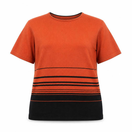 Berkertex Womens Orange Black Striped Knit T-Shirt Size 16