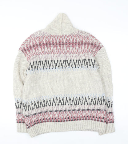 Marks and Spencer Women’s Beige Fair Isle Chunky Knit Cardigan Size 10