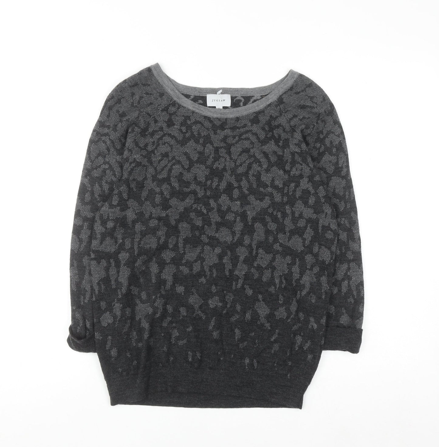 Jigsaw Women's Grey Animal Print Wool Jumper Size M