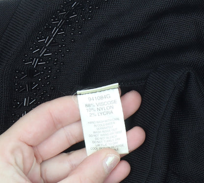 Viyella Women's Black Beaded V-Neck Cardigan Size M