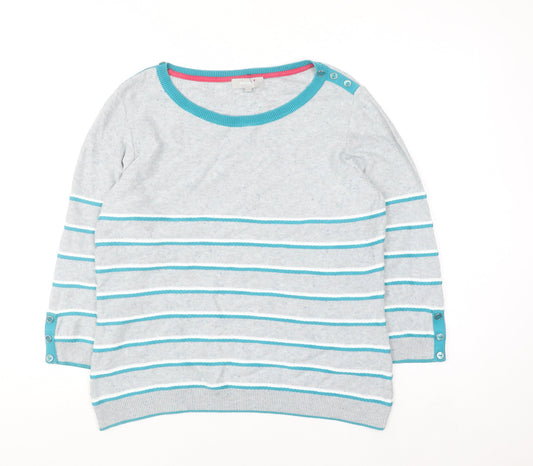 Marks and Spencer Per Una Women's Grey Striped Cotton Blend Jumper Size 14