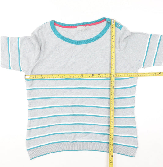 Marks and Spencer Per Una Women's Grey Striped Cotton Blend Jumper Size 14