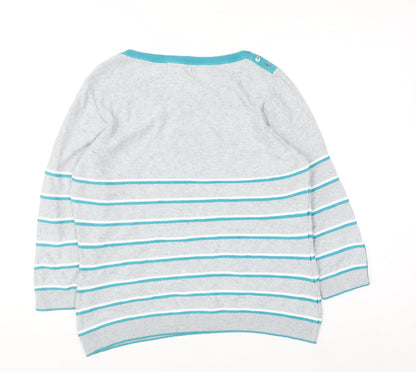Marks and Spencer Per Una Women's Grey Striped Cotton Blend Jumper Size 14