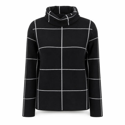Betty Barclay Women's Black Roll Neck Checked Knit Jumper Size 10