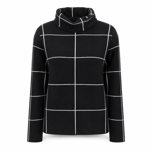 Betty Barclay Women's Black Roll Neck Checked Knit Jumper Size 10