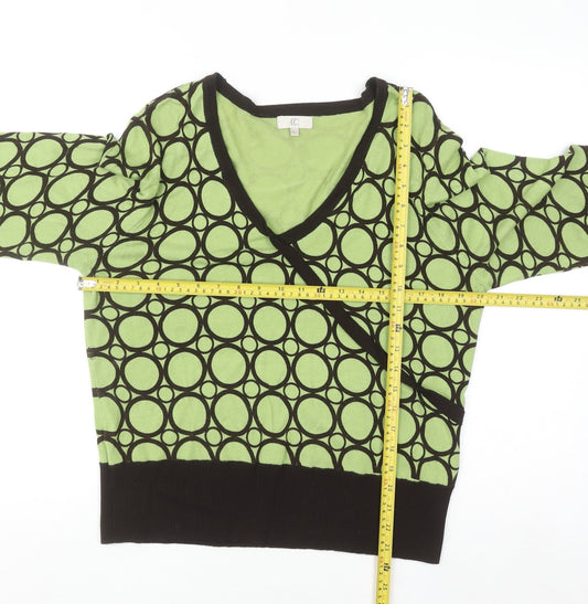 CC Women’s Green Geometric Wrap Knit Blouse XL