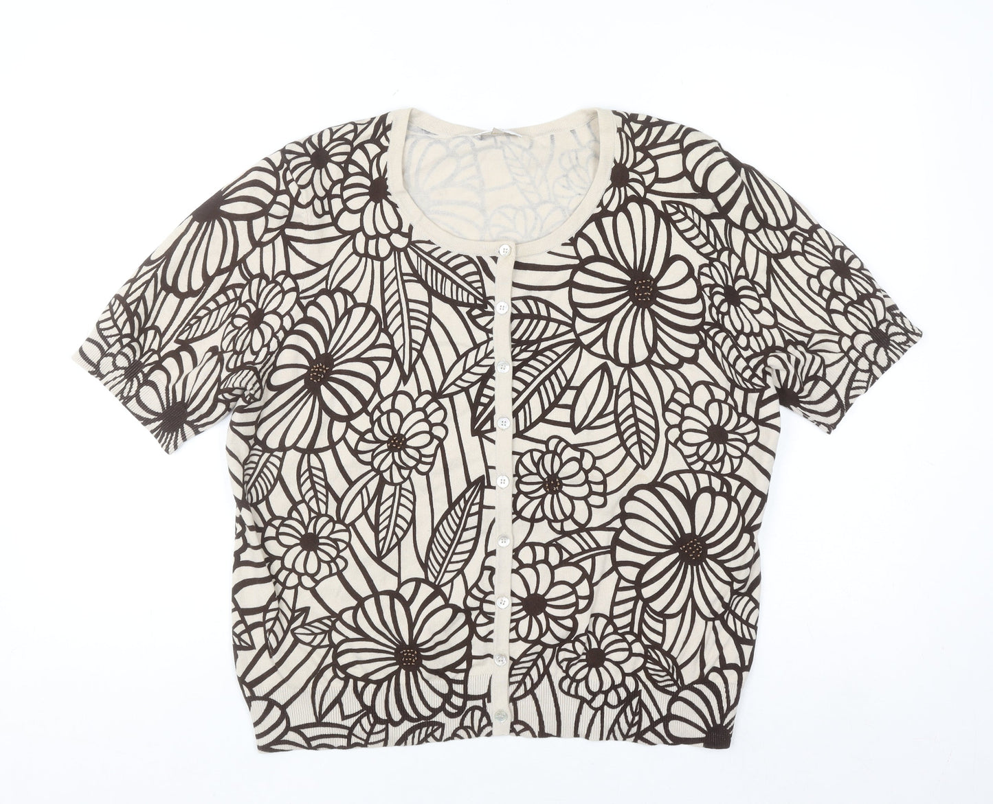CC Women's Beige Floral Button Front Knit Cardigan XL