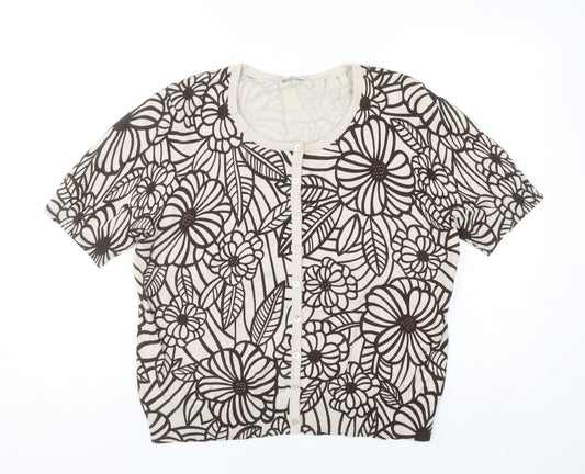 CC Women's Beige Floral Button Front Knit Cardigan XL