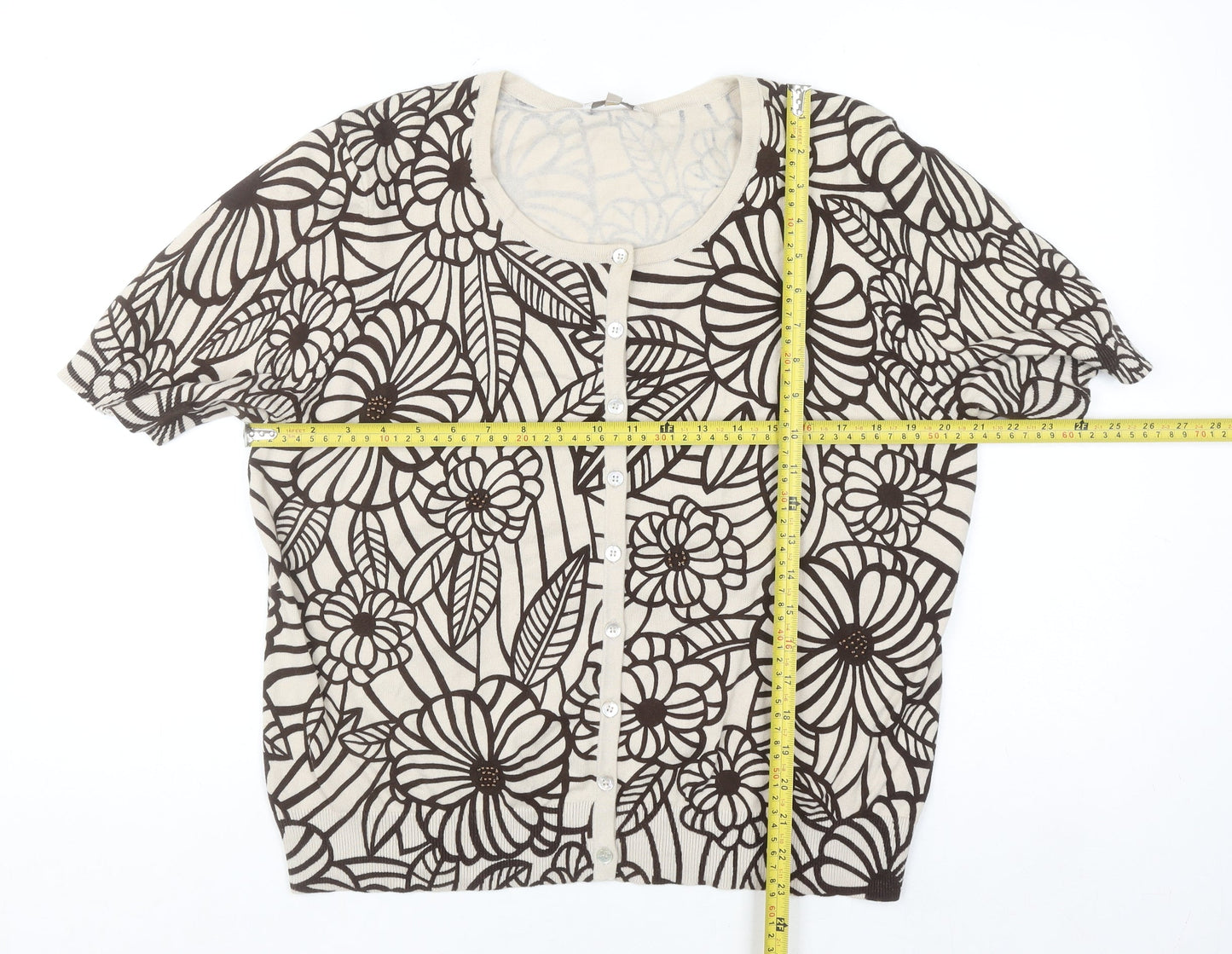 CC Women's Beige Floral Button Front Knit Cardigan XL