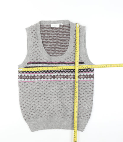 New Look Women Grey Fair Isle Knit Wool Angora Tank Size 12