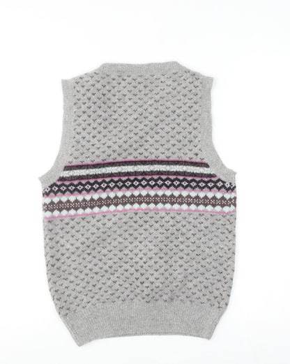 New Look Women Grey Fair Isle Knit Wool Angora Tank Size 12