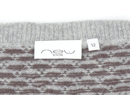 New Look Women Grey Fair Isle Knit Wool Angora Tank Size 12