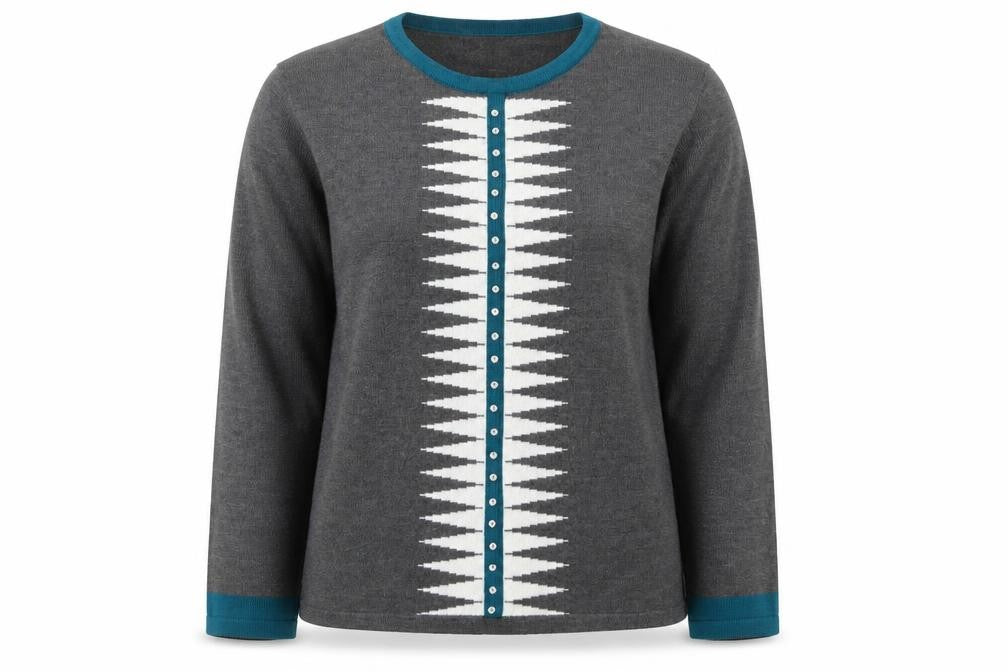 Autonomy Women's Grey Geometric Crew Neck Pullover Jumper Size L
