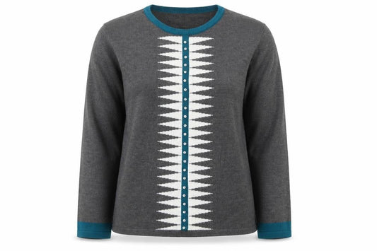 Autonomy Women's Grey Geometric Crew Neck Pullover Jumper Size L