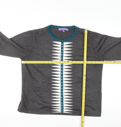Autonomy Women's Grey Geometric Crew Neck Pullover Jumper Size L