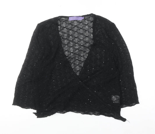 Autonomy Women's Black Sequin Wrap Cardigan L