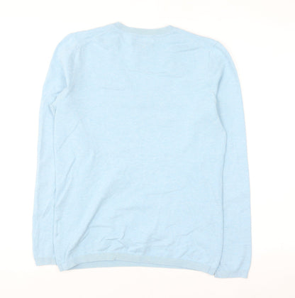 Tommy Hilfiger Men's Blue V-Neck Cotton Pullover Jumper M