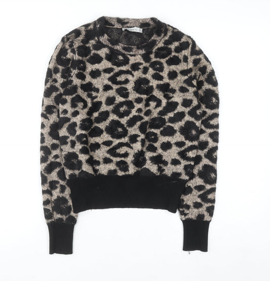 ZARA Women Beige Leopard Print Knit Jumper Size S