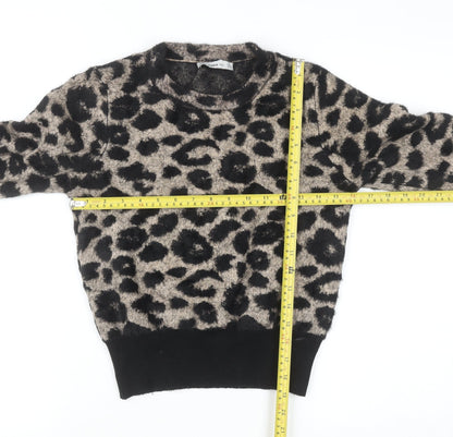 ZARA Women Beige Leopard Print Knit Jumper Size S