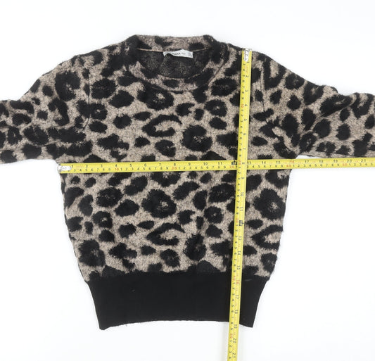 ZARA Women Beige Leopard Print Knit Jumper Size S