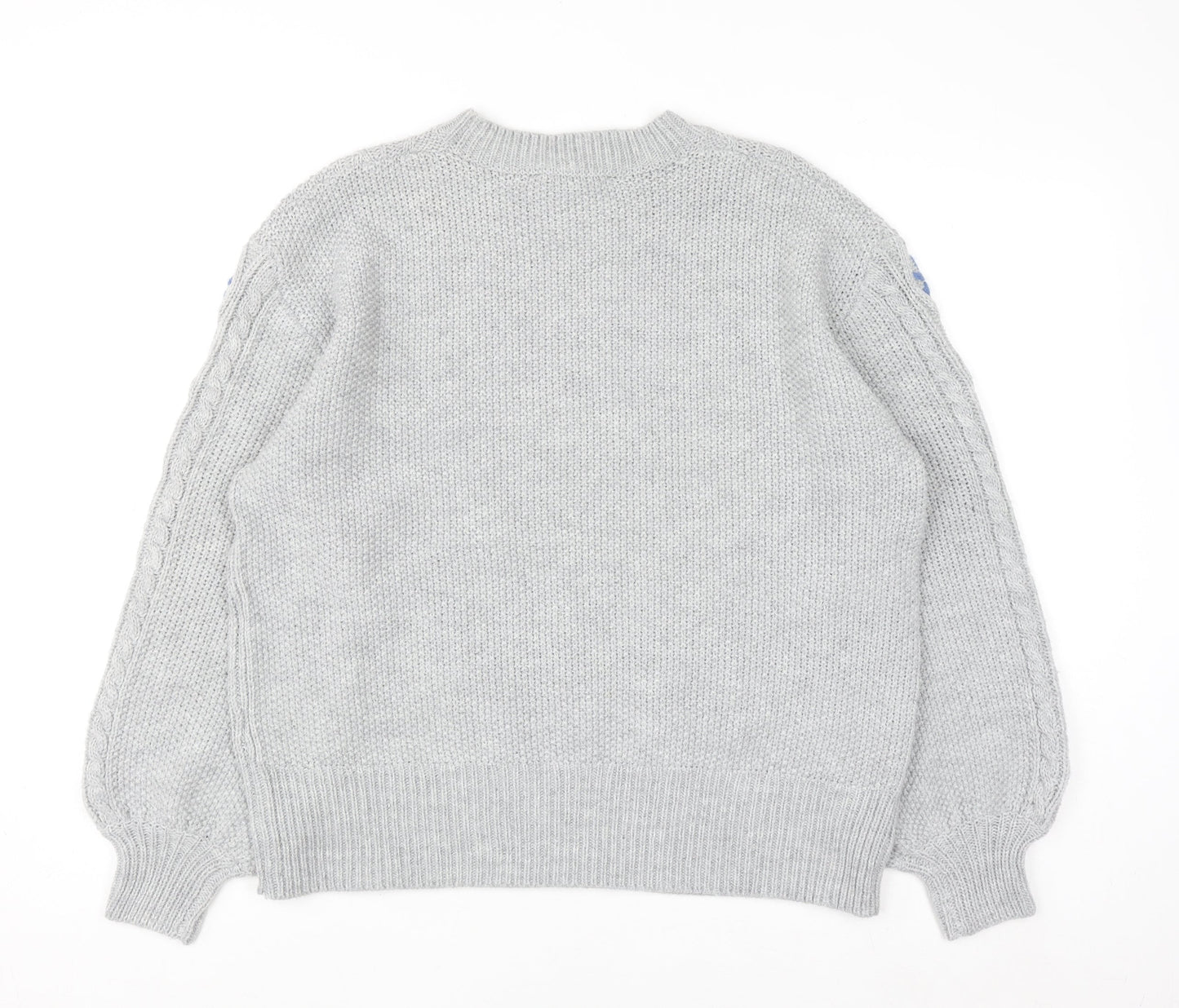 Dorothy Perkins Women's Grey Cable-Knit Jumper UK 18 Floral Embroidery