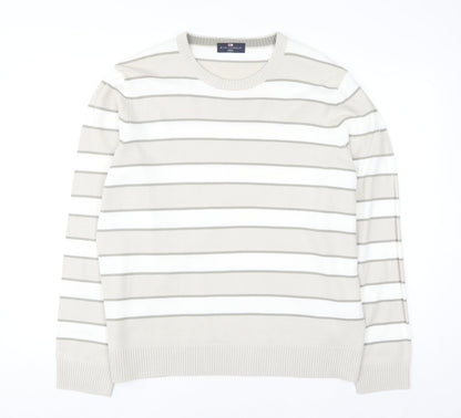 Marks and Spencer Men’s Beige Striped Crew Neck Acrylic Jumper Size L
