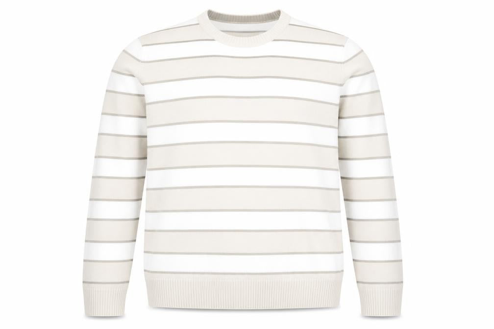 Marks & Spencer Men’s Beige Striped Crew Neck Acrylic Jumper Size L