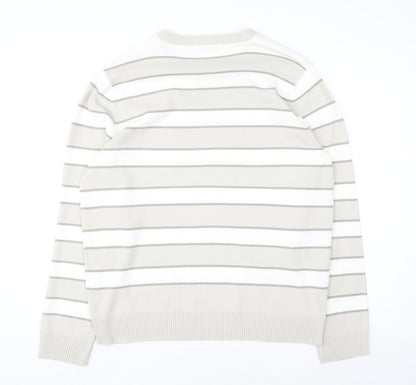 Marks and Spencer Men’s Beige Striped Crew Neck Acrylic Jumper Size L