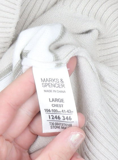 Marks and Spencer Men’s Beige Striped Crew Neck Acrylic Jumper Size L