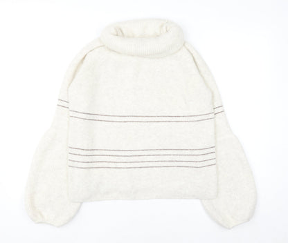 AND/OR Women’s Ivory Roll Neck Striped Knit Jumper Size 8