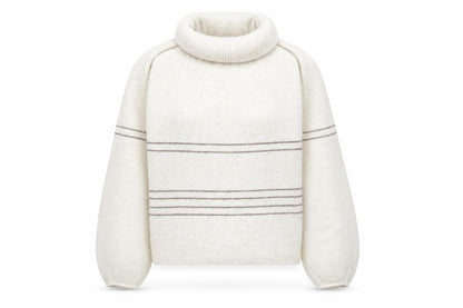 AND/OR Women’s Ivory Roll Neck Striped Knit Jumper Size 8