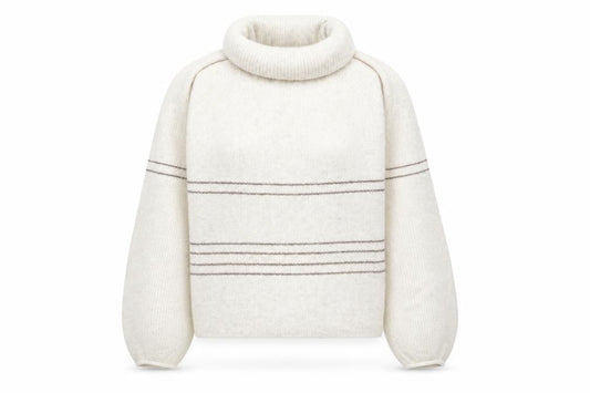 AND/OR Women’s Ivory Roll Neck Striped Knit Jumper Size 8