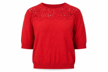 Bonmarché Women’s Red Lace Knit 3/4 Sleeve Blouse Size S