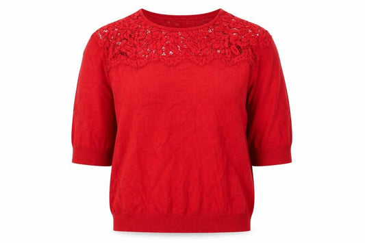 Bonmarché Women’s Red Lace Knit 3/4 Sleeve Blouse Size S
