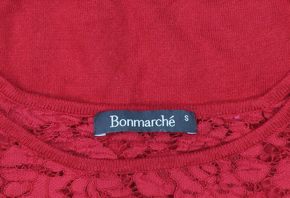Bonmarché Women’s Red Lace Knit 3/4 Sleeve Blouse Size S