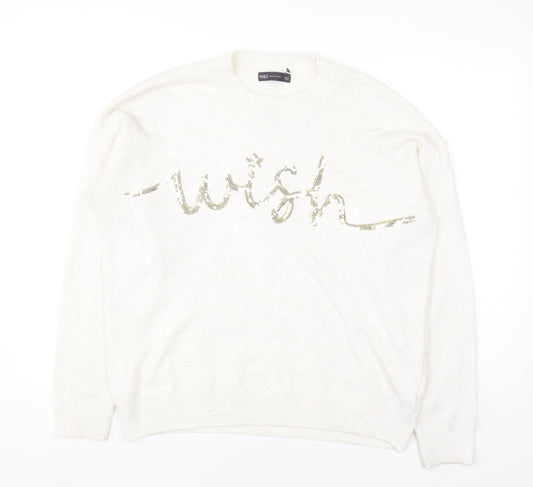 Marks and Spencer Women’s Ivory Sequin Wish Pullover Jumper Size L